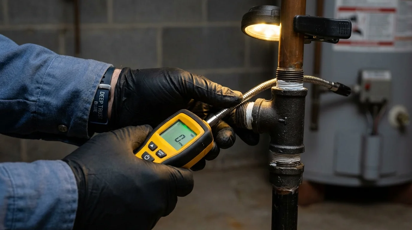 Gas leak detection with electronic sniffer by Johns Plumbing LLC in Williston