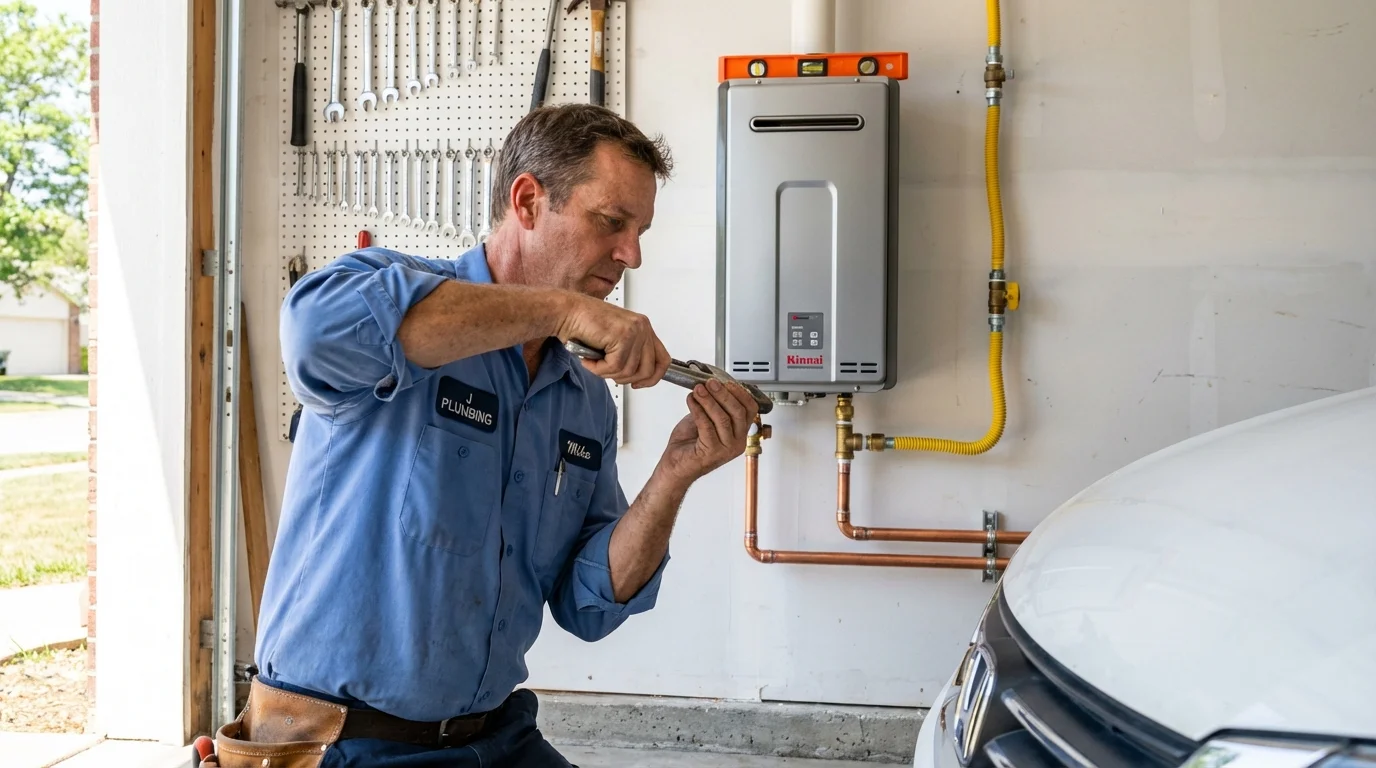 Tankless water heater installation by a Johns Plumbing LLC plumber in Williston