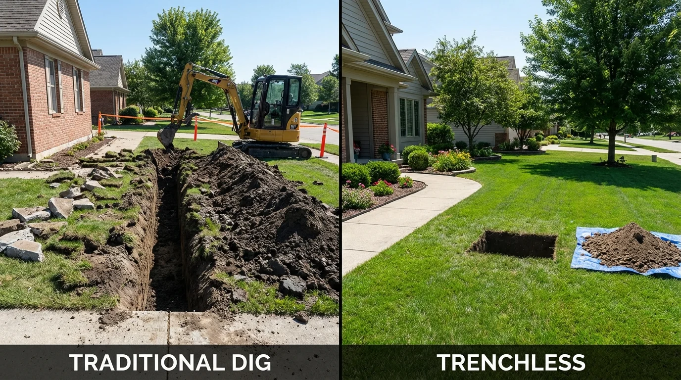 Trenchless sewer repair with minimal yard damage versus traditional excavation in Williston, ND